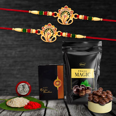 Rakhi (K2_544+544_SM40) & Choco Magic (Pouch), Rakhi for brother with gift, Rakhi with chocolate, rakhi combo for brother, Set of 2 Rakhi, Chocolate