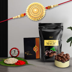 Rakhi For Brother Set Of 1 with Choco Magic, Pooja Coin with Greating Card,Rakhi For Kids, Rakhi With Sweets (K1_402_SM)