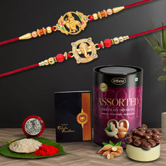 Rakhi (K2_908+909_AS) & Assorted Chocolate Dryfruits 96gm, Rakhi & Chocolate for brother, Rakhi with chocolate, rakhi with gift, Rakhi Combo, Set of 2 Rakhi, Chocolate