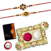 Rakhi (K2_550+551_AA1) with Pooja Coin, Gold Color Pooja Thali / Tilak Set & Greeting Card, Rakhi with plate, rakhi thali set, rakhi for brother kids, handmade rakhi, Fancy Rakhi for brother, Rakhi for Little brother, rakhi for brother and bhabhi,