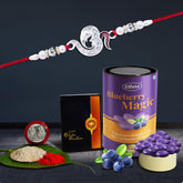 Multicolor Bracelet/ Rakhi (K1_A63_BS) & Chocolate Butter Scotch with Silver Color Pooja Coin, Roli Chawal & Greeting Card | Occasion | Rakhi for brother with gift | Rakhi with chocolate |rakhi combo for brother | Set of 1 Rakhi | Rakhi Choc