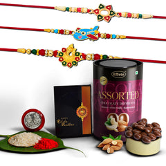 (K3_266+267+271_AS) Rakhi Combo & Assorted Chocolate Dryfruits 96gm| Rakhi & Chocolate for brother | Fancy Rakhis for men stylish | rakhi with gift | Rakhi Combo | Set of 3 | Chocolate