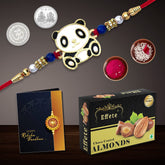 Multicolor Bracelet/Rakhi (K1_U6_A32) & Chocolate Almonds | silver meena and kundan art rakhi | rakhi and chocolate for brother | rakhi gift chocolate for brother | rakhi with gift |