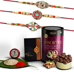 Rakhi (K3_415+416+417_AS) & Assorted Chocolate Dryfruits 96gm, Rakhi for brother with gift, Rakhi with chocolate, rakhi combo for brother, Set of 3 Rakhi, Chocolate