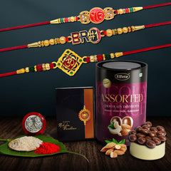 Rakhi (K3_326+360+361_AS) & Assorted Chocolate Dryfruits 96gm, Rakhi & Chocolate for brother, Rakhi with chocolate, rakhi with gift, Rakhi Combo, Set of 3 Rakhi, Chocolate