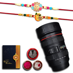 Rakhi Combo (K2_279+282_YTM) Plastic, Unbrekable Tea/Milk/Coffee Mug with Pooja Coin & Greeting Card, Rakhi Set, Rakhi Mug, Rakhi for Brother with Mug,