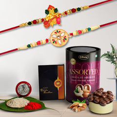 Rakhi (K2_508+511_AS) & Assorted Chocolate Dryfruits 96gm| Rakhi for brother with gift | Fancy Rakhis for men stylish |rakhi combo for brother | Set of 2 Rakhi | Chocolate|