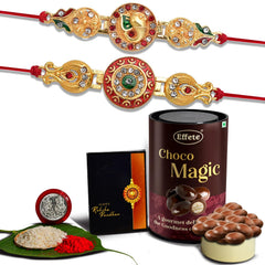 Rakhi For Brother Set Of 2 With Chocolate Magic 96gm, Pooja Coin with Greating Card, Rakhi With Chocolate, Rakhi With Gift For Brother, Rakhi For Kids, Rakhi With Sweets (K2_516+517_EM)