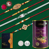 Multicolor BROTHER, Beads Gold | Silver Color Rakhis / Bracelet (K5_NC25_BS) & Chocolate Butter Scotch 96gm with Silver Color Pooja Coin, Roli Chawal & Greeting Card | Occasion | Rakhi for brother with gift | Rakhi with chocolate |rakhi comb