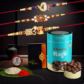 Rakhi For Brother Set Of 3 with Silver Color Pooja Coin, Rakhi With Greeting Card, Rakhi For Brother And Bhabhi, Rakhi With Chocolate, Rakhi With Gift For Brother, Rakhi For Kids, Rakhi Set, Rakhi Combo, Rakhi With Sweets (K3_410+411+412_CM)