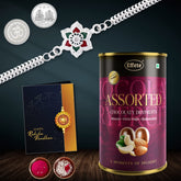 Multicolor Rangoli Floral Silver Color Rakhi / Bracelet (K1_A31_MDS) & Silver Color Pooja Coin, Roli Chawal & Greeting Card | Occasion | Rakhi for brother with gift | Rakhi | handmade rakhi |rakhi combo for bro