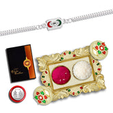 Multicolor Rakhi Combo With Dish, Silver Color Pooja Coin & Greeting Card, Occasion, Stylish Rakhi For Brother, Rakhi Brother, Rakhi With Gift, Handmade Rakhi, Set Of 1 Rakhi (K1_A21_AA1)