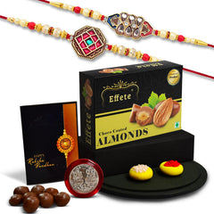 Rakhi (K2_420+421_CA32) & Chocolate Almonds 32gm| Rakhi for brother with gift | handmade rakhi |rakhi combo for brother | stylish rakhi for brother | Set of 2 Rakhi |