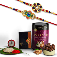 Rakhi (K2_549+550_AS) & Assorted Chocolate Dryfruits 96gm| Rakhi for brother with gift | handmade rakhi |rakhi combo for brother | stylish rakhi for brother | Set of 2 Rakhi |