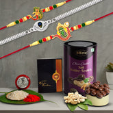 Multicolor OM & Ganesha Colorful | Morpichh Silver Color Rakhis Combo with Chocolate Butter Scotch 96gm, Silver Color Pooja Coin, Roli Chawal & Greeting Card | Occasion | Rakhi for brother with gift | chocolate gift pack |rakhi with Chocolat