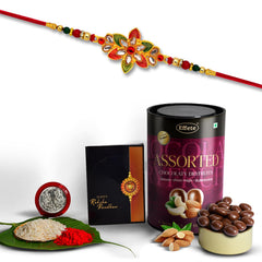 (K1_526_AS) Rakhi with Assorted Chocolate Dryfruits 96gm| Rakhi for brother with gift | handmade rakhi |rakhi combo for brother | stylish rakhi for brother | Set of 1 Rakhi |