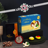 Multicolor Bracelet / Rakhi (K1_A39_BDS) & Silver Color Pooja Coin, Roli Chawal & Greeting Card | Occasion | Rakhi for brother with gift | Rakhi | bracelets for men stylish |rakhi combo