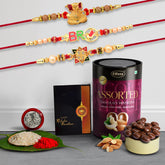 Rakhi For Brother Set Of 3 with Silver Color Pooja Coin, Rakhi With Greeting Card, Rakhi For Brother And Bhabhi, Rakhi With Chocolate, Rakhi With Gift For Brother, Rakhi For Kids, Rakhi Set, Rakhi Combo, Rakhi With Sweets (K3_3+10+12_AS)