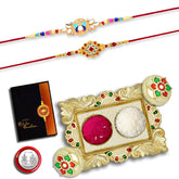 Rakhi Combo (K2_514+515_AA1) with Pooja Coin, Gold Color Pooja Thali / Tilak Set & Greeting Card, rakhi thali | rakhi for brother and bhabhi | Rakhi with plate | Rakhi for kids | rakhi for brother and bhabhi | handmade rakh | rakhi for brother kids