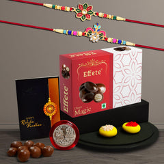 (K2_557+558_EM32) Rakhi Combo with Chocolate Magic 32gm| Rakhi for brother with gift | Fancy Rakhis for men stylish |rakhi combo for brother | Set of 2 Rakhi | Chocolate |