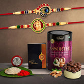 Multicolor Turtle & Flower Floral Crystal Colorful Beads Rakhis / Bracelet (K2_285+286_AS) & Assorted Chocolate Dry fruits 96gm with Silver Color Pooja Coin, Roli Chawal & Greeting Card | Occasion | Rakhi for brother with gift | Rakhi with c