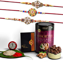 Rakhi (K3_428+429+430_AS) & Assorted Chocolate Dryfruits 96gm| Rakhi for brother with gift | handmade rakhi |rakhi combo for brother | stylish rakhi for brother | Set of 3 Rakhi |