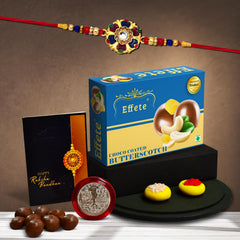 Rakhi (K1_550_BS32) & Chocolate Butter Scotch 32gm, Rakhi for brother with gift, Rakhi with chocolate, rakhi combo for brother, Set of 1 Rakhi, Chocolate