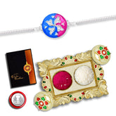 Rakhi (K1_C26_AA1) with Pooja Coin, Gold Color Pooja Thali / Tilak Set & Greeting Card, Rakhi with plate, rakhi thali set, rakhi for brother kids, handmade rakhi, Fancy Rakhi for brother, Rakhi for Little brother, rakhi for brother and bhabhi, rakh