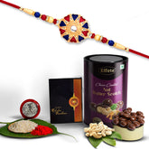 Multicolor Hearts Diamond Colorful Beads Rakhi / Bracelet (K1_536_BS) & Chocolate Butter Scotch 96gm, with Silver Color Pooja Coin, Roli Chawal & Greeting Card, Occasion, Rakhi & Chocolate for brother, Rakhi with chocolate, rakhi with gift,