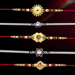 Rakhi combo Gift For Brother with Choco coated almond (K5_NC6_CA32) | OM Rakhi | Shri Ganesh Rakhi | Flower Rakhi