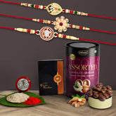 Rakhi combo Gift For Brother with Almond-butterscotch-biscuit choco Mix | Best Rakhi Collection | Rakhi Gift for Brother/Sister | Bracelet Rakhi | Rakhi Set Of 3| With Greeting Card,Roli-Chaval,Coin(K3_284+285+286_AS)