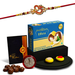 Rakhi For Brother Set Of 1 With Chocolate Butter Scotch 32gm, Pooja Coin & Greeting Card , Rakhi For Brother And Bhabhi, Rakhi With Chocolate, Rakhi With Gift For Brother, Rakhi For Kids, Rakhi Set, Rakhi Combo, Rakhi With Sweets(K1_552_BS32)