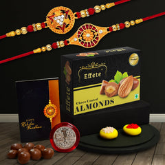 Rakhi (K2_324+325_CA32) & Chocolate Almonds 32gm, Rakhi & Chocolate for brother, Rakhi with chocolate, rakhi with gift, Rakhi Combo, Set of 2 Rakhi, Chocolate