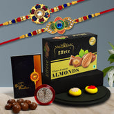 Rakhi (K2_549+550_CA32) & Chocolate Almonds 32gm, Rakhi Combo with card and chocolate, chocolates gift pack, Rakhi & Chocolate for brother, rakhi with gift, Set of 2 Rakhi