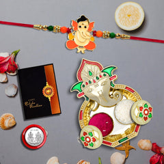 Rakhi for Brother Set of 1 with Dish, Silver Coin & Greeting Card, Rakhi for Brother and Bhabhi, Rakhi with Gift for Brother, Rakhi for Kids, Rakhi Set, Rakhi Combo (K1_255_AA3)