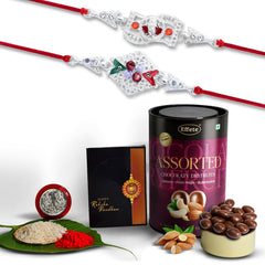 (K2_A42+A43_AS) Rakhi Combo with Assorted Chocolate Dryfruits 96gm| Rakhi for brother with gift | Fancy Rakhis for men stylish |rakhi combo for brother | Set of 2 Rakhi | Chocolate |