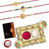 Rakhi (K3_433+438+507_AA1) with Pooja Coin, Gold Color Pooja Thali / Tilak Set & Greeting Card, Rakhi with plate, rakhi thali set, rakhi for brother kids, handmade rakhi, Fancy Rakhi for brother, Rakhi for Little brother, rakhi for brother and bhab