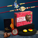 Multicolor Bal Krishna & OM Colorful Beads Rakhis / Bracelet (K2_283+284_CB32) & Chocolate Beats 32gm with Silver Color Pooja Coin, Roli Chawal & Greeting Card | Occasion | Rakhi for brother with gift | handmade rakhi |rakhi combo for brothe