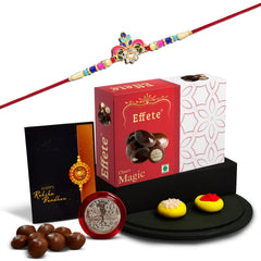 Rakhi For Brother Set Of 1 Combo & Chocolate Magic 32gm, Pooja Coin & Greeting Crad, Rakhi For Brother And Bhabhi, Rakhi With Chocolate, Rakhi With Gift For Brother, Rakhi For Kids, Rakhi Set, Rakhi Combo, Rakhi With Sweets (K1_557_EM32)
