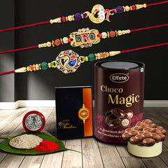 (K3_407+408+411_EM) Rakhi Combo & Chocolate Magic | Rakhi & Chocolate for brother | Fancy Rakhis for men stylish | rakhi with gift | Rakhi Combo | Set of 3 | Chocolate