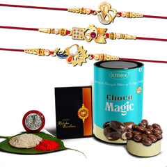 Rakhi (K3_412+413+414_Cm) & Chocolate Magic, Rakhi & Chocolate For Brother, Rakhi With Chocolate, Rakhi With Gift, Rakhi Combo, Set Of 3 Rakhi, Chocolate,200 Grams