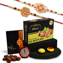 (K2_528+531_CA32) Rakhi Combo with Chocolate Almonds 32gm, Rakhi & Chocolate for brother, Fancy Rakhis for men stylish, rakhi with gift, Rakhi Combo, Set of 2, Chocolate