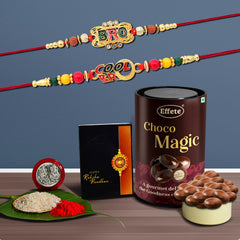 Rakhi (K2_406+407_EM) & Chocolate Magic, Rakhi for brother with gift, Rakhi with chocolate, rakhi combo for brother, Set of 2 Rakhi, Chocolate