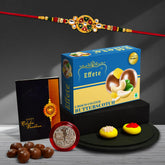 Rakhi For Brother Set Of 1 with Chocolate Butter Scotch 32gm, Pooja Coin with Greeting Card (K1_532_BS32)