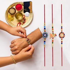Unisex-Adult Vibrant Rakhi Set With Multicolor Designs And Ganesha Pack Of 3 Designer Rakhis For Brothers Best Rakhi Combo For Brothers Attractive Rakhi Set Of 3 - Perfect For Siblings