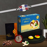 Multicolor Free Hand Drawing Silver Color Rakhi / Bracelet (K1_A30_ADS) & Silver Color Pooja Coin, Roli Chawal & Greeting Card, Occasion, Rakhi Combo with card gift pack, Rakhi & Mil