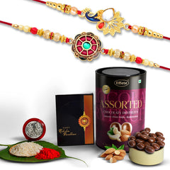 Rakhi (K2_414+415_AS) & Assorted Chocolate Dryfruits 96gm, Rakhi Combo with card and chocolate, chocolates gift pack, Rakhi & Chocolate for brother, rakhi with gift, Set of 2 Rakhi
