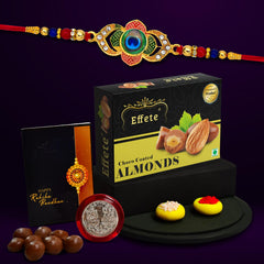 Rakhi For Brother Set Of 1 with Chocolate Almonds 32gm, Pooja Coin with Greating Card, Rakhi For Kids, Brother and Bhabhi, Rakhi With Chocolate, Sweets, Rakhi Gift, Rakhi Combo (K1_549_CA32)