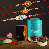 Rakhi (K3_511+513+514_CM) & Chocolate Magic, Rakhi Combo with card and chocolate, chocolates gift pack, Rakhi & Chocolate for brother, rakhi with gift, Set of 3 Rakhi