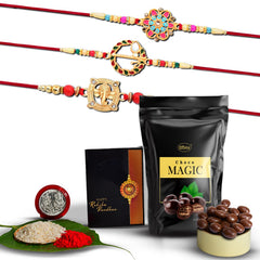Rakhi (K3_559+560+908_SM) & Choco Magic (Pouch)| Rakhi for brother with gift | Rakhi with chocolate |rakhi combo for brother | Set of 3 Rakhi | Chocolate|